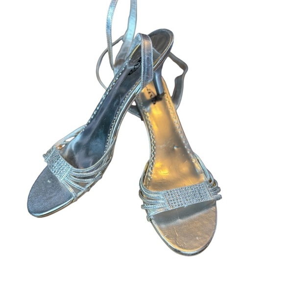 Lava Silver Sandals with Rhinestones Size 11 Silver Strappy Heels w/ Ankle Strap - Picture 12 of 12